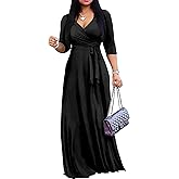 Mrskoala Women Plus Size Long Maxi Wrap Dresses Summer Sundress V-Neck 3/4 Sleeve
