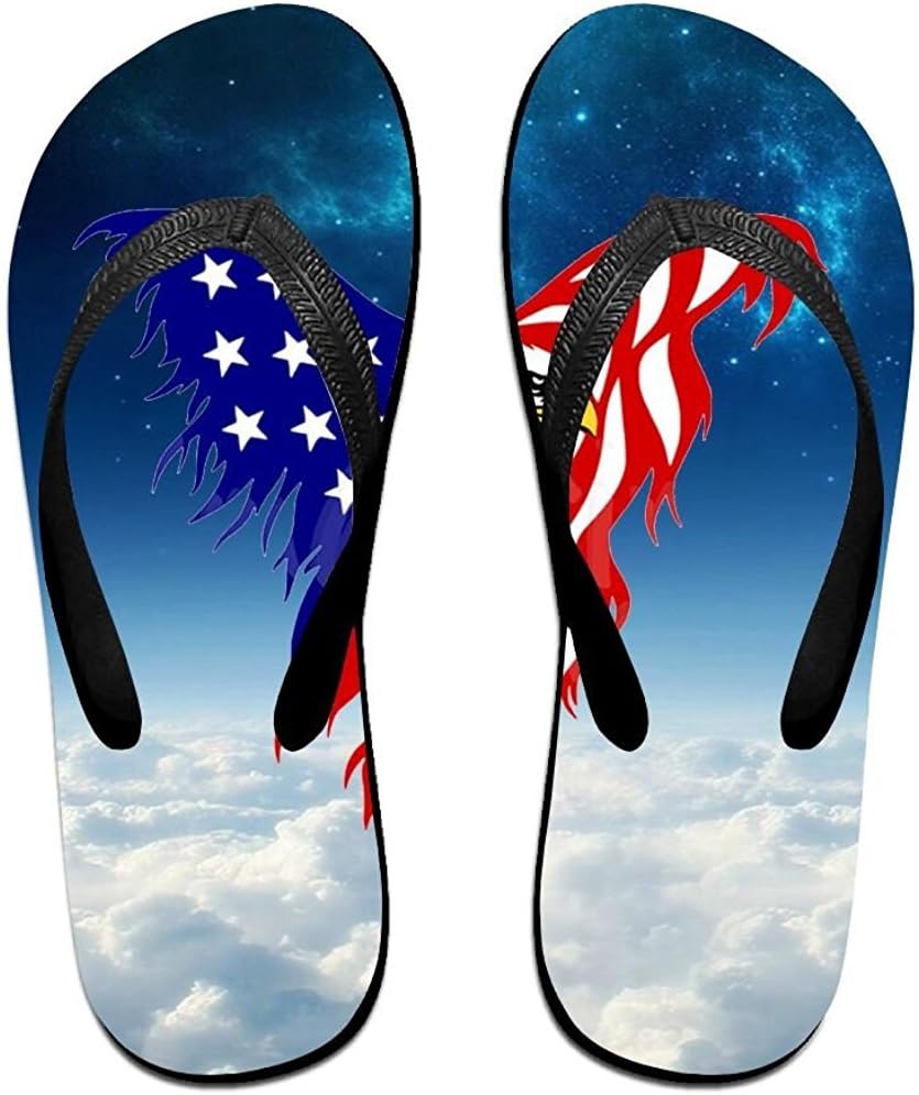 Starphilad Unisex Non-slip Flip Flops American Flag Eagle In Sky Cool Beach Slippers Sandal