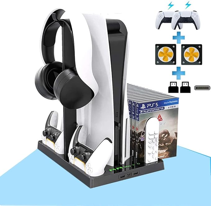 PS5 Console Stand with Cooling Fan PS5 Controller Charging Dock