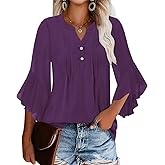 Angerella Womens 3/4 Sleeve Dressy Casual Top Trendy Shirts V Neck Business Work Chiffon Blouses