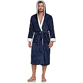 RONGTAI Hooded Mens Bathrobe, Soft Plush Long Fleece Robe, Full Length, Comfy Nightdress