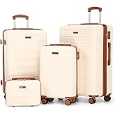 AAIVV 4 Piece Luggage Set Expandable ABS Travel Suitcase Set TSA Lock Hardshell Durable Lightweight Traveling Luggage Sets Gift for Back to School (OFF White, 28in26in20in13in)