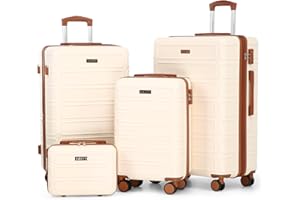 AAIVV 4 Piece Luggage Set Expandable ABS Travel Suitcase Set TSA Lock Hardshell Durable Lightweight Traveling Luggage Sets Gift for Back to School (OFF White, 28in26in20in13in)