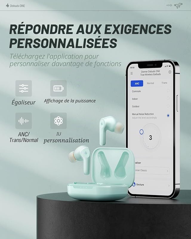 Casque Bluetooth, Écouteur Sport Réduction de Bruit Multimode, Graves Musclés, 4 Micros, 32H Autonomie, Charge sans Fil, APP Son Personnalisé, Mode Gaming, Vert