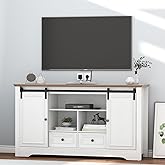 Farmhouse TV Stand for 60 Inch TV, 30" Tall Entertainment Center with 2 Drawers & Sliding Barn Door, Rustic Media Console with Storage Shelves, 55" Wood Television Stand for Living Room, White