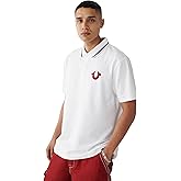 True Religion Men's JV7 Tipped Polo – Short Sleeve Cut & Sew Knit Polo Shirt with Contrast Trim & Logo