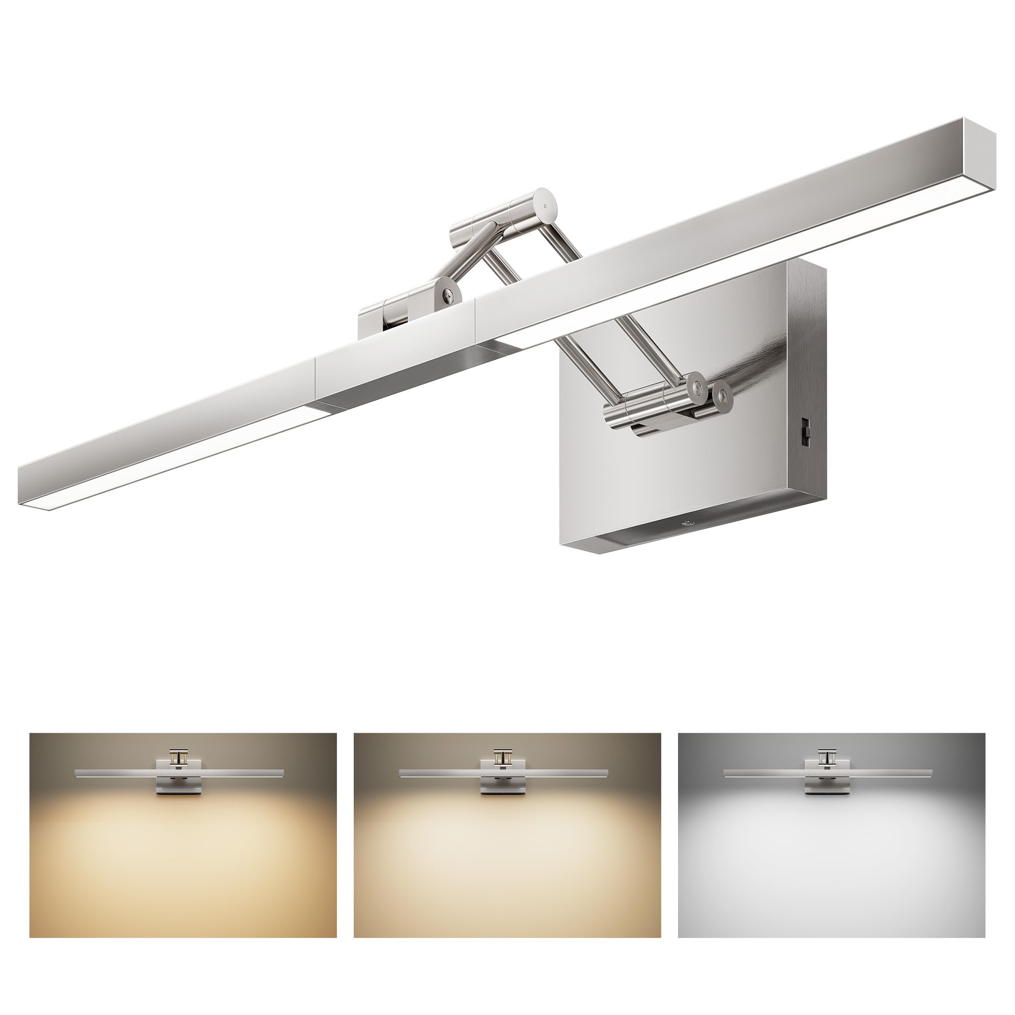 Photo 1 of VONLUCE 24" LED Bathroom Vanity Light, 3CCT Modern LED Vanity Lights with 360° Rotatable Head & Swing Arm, 10.3W Bathroom Light Fixture Over Mirror, LED Lights for Bathroom Bedroom, Brushed Nickel
