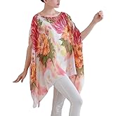 Max Hsuan Women's Loose Solid Sheer Chiffon Caftan Poncho Batwing Tunic Top Blouse Summer Oversized Shirts
