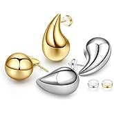 Ava Riley Chunky Gold Earrings, Small Gold Teardrop Earrings for Women, Chunky Silver Ear Studs Tear Drop S925 Sterling Silver Jewelry