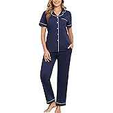 Veseacky 100% Cotton Pajamas for Women Set Short Sleeve Button Down Sleepwear Soft 2 Piece Summer Pjs Lounge Sets S-XXL