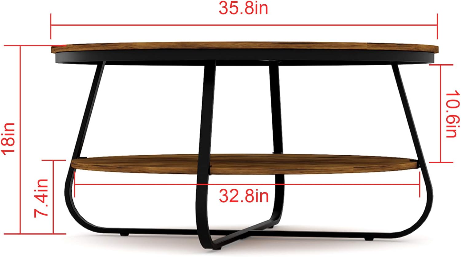 Elephance Round Coffee Table with Storage, 35.8 Inch Rustic Wood Coffee Table with Strong Metal Frame for Living Room, Dining Room, Cocktail Table, Round Sofa Table (Almond): Kitchen & Dining