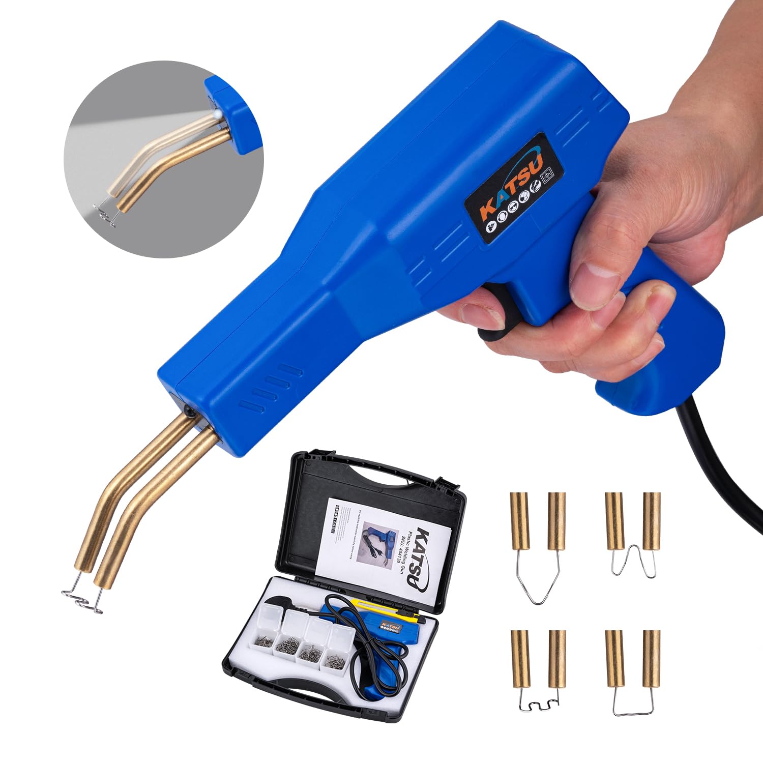 KATSU 50W Plastic Welding Machine Car Bumper Repair Kit with 200PCs 4 Types Welding Staples, Hot Staple Gun Plastic Crack Repairing Set for Car Parts/Kayak/Canoe