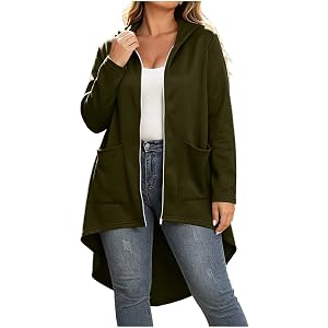 breaise Women’s Full Zip Hooded Long Jackets High Low Hem Long Sleeve Tunic Cardigan with Pockets Loose Casual Fall Fashion