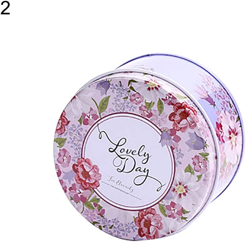 Galand Candy Box, Flower Flamingo Print Tinplate Wedding Candy Storage Box Round Trinket Organizer 2#