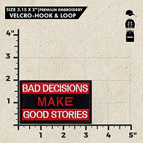 Bad Decisions Make Good Stories Patch, 2 Pack, Embroidered Morale Patches Tactical Funny for Hat Backpack Jackets (Applique Fastener Hook - Loop), Red & Black Color