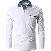 LIUPMWE Men's Shirt Long Sleeve Polo Shirt for Men Basic Slim Fit Long Sleeve Polo Men's Shirts with Pocket Golf Shirts