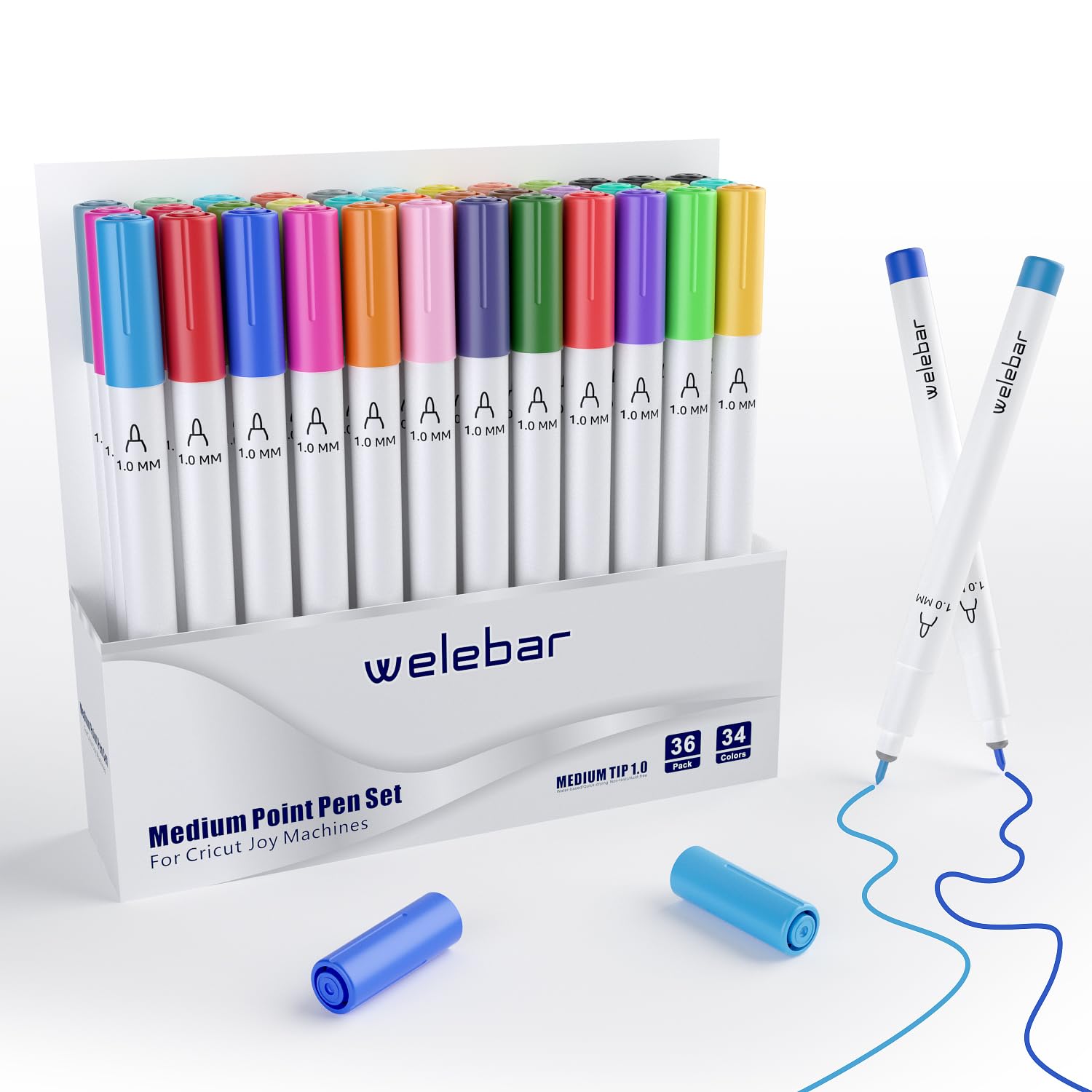 Welebar 1.0 Tip Marker Pens for Cricut Joy/Joy Xtra, 36 Assorted Medium Point Pens for Writing Drawing