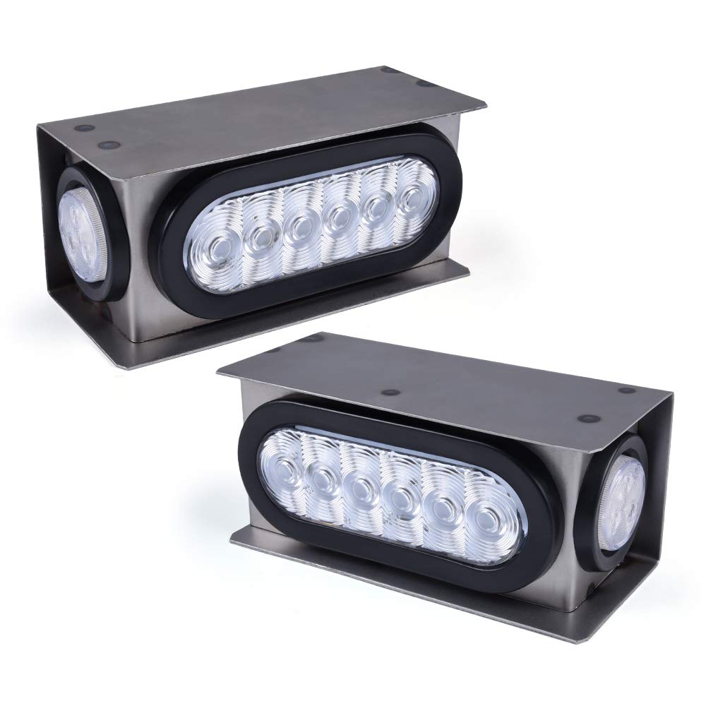Photo 1 of 1 Pair Steel Trailer Housing Box w/ 6" OVAL Clear Lens Tail LED Light And 2" Round Clear Marker LED Light Rear Lamp Assembly Pilotos Traseros Conjunto