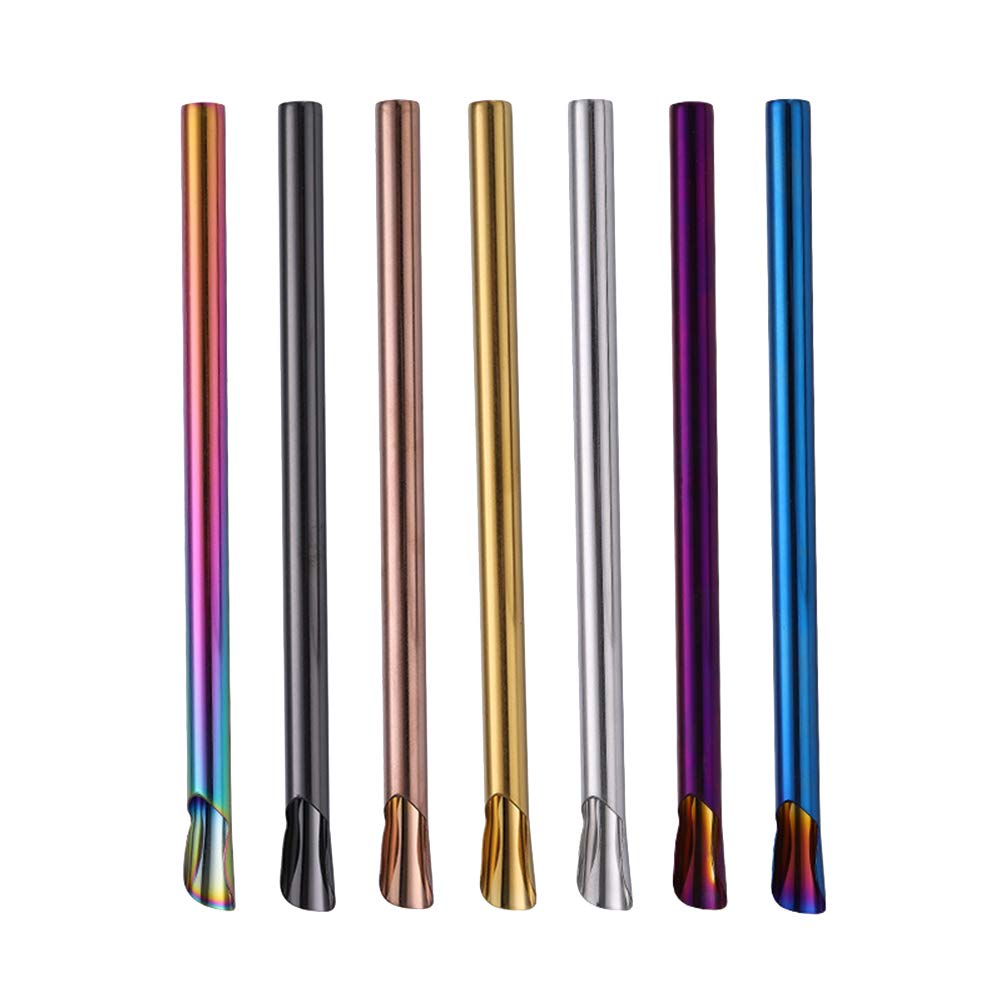 Luxshiny 7pcs Stainless Steel Reusable Straws Drinking Straw Stirrer for Milk Tea Smoothie