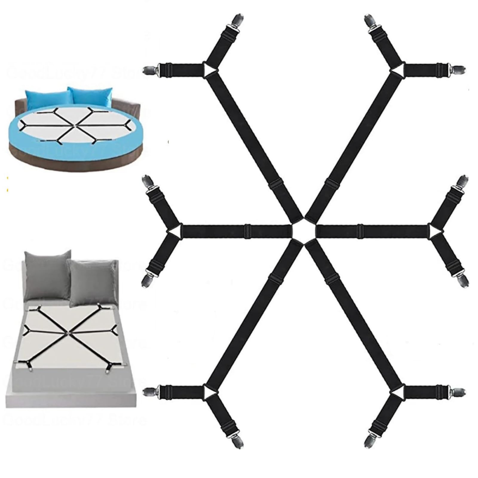 HLKQAO Bed Sheet Clips - Adjustable Bed Sheet Holder for Bedding | 6 Way 12 Grippers Elastic Fitted Sheet Clips for Round and Square Mattresses