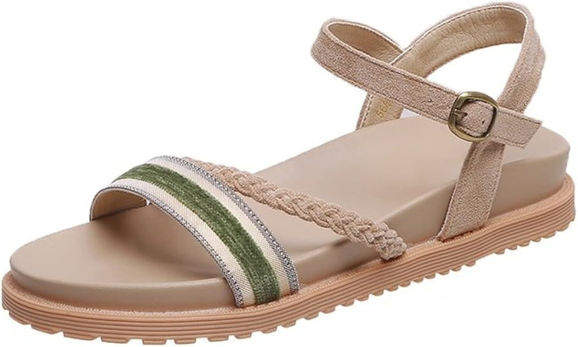 Amazon.com | Women's Soft Wedge Sandals Comfort Ankle Buckle Woven Strap Open Toe Beach Shoes 