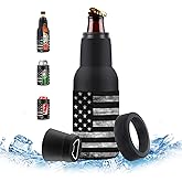 Stepstall Can Cooler Beer Bottle Holder with Beer Opener, 4-in-1 Design Slim Can Beer Bottle Insulators, Double Walled Stainless Steel Insulated, 12 OZ Beer Gifts for Men Father(Black American Flag)