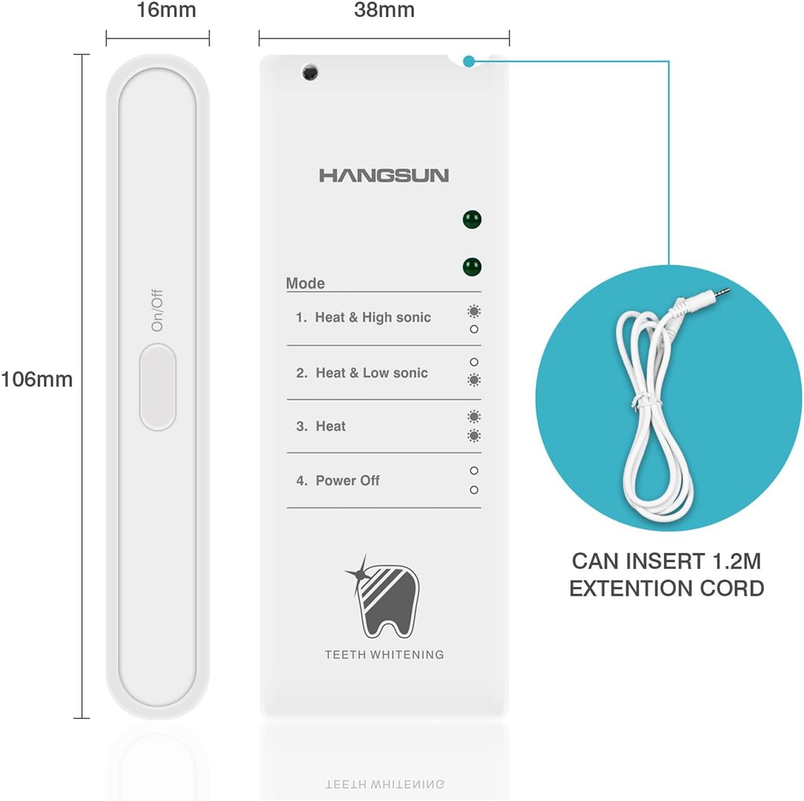 Hangsun Sonic Teeth Whitening Kit Gel Pen HM20 Tooth Whitening with Heating and Massage Function Professional Home Dental Care (Extention Cord Included) - Image 4