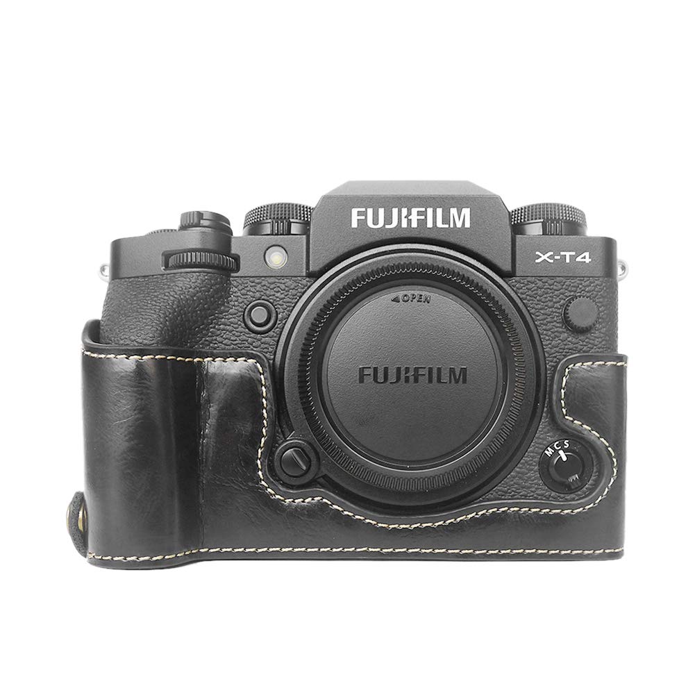MUZIRI KINOKOO Fuji X-T4 Case, PU Leather Case Compatible for Fujifilm X-T4 Camera, Protective Case for XT4 Half Case Fuji XT4 Grip Case (Black)