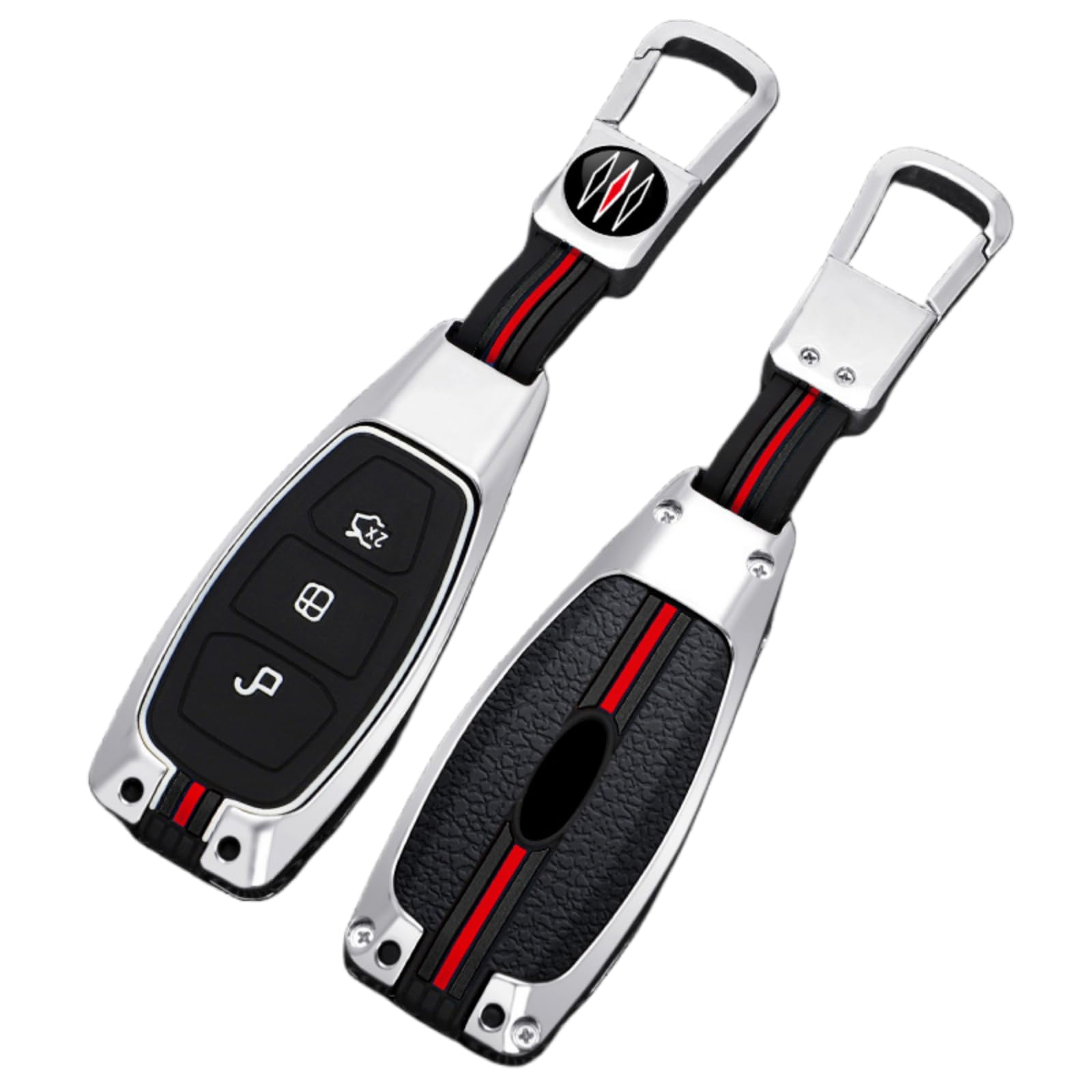 Happyit Zinc Alloy Car Key Cover Cases for Ford Fiesta Focus Mondeo Kuga Escape Falcon Galaxy Fusion Mustang Explorer Edge Escort Mk3 Mk4 Ranger 3 Buttons (B, Silver)