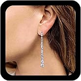 Allereyae Vintage Crystal Drop Earrings Rhinestone Bar Dangle Earrings Silver Long Cz Tassel Chain Earrings Tennis Chain Stud Earrings Jewelry