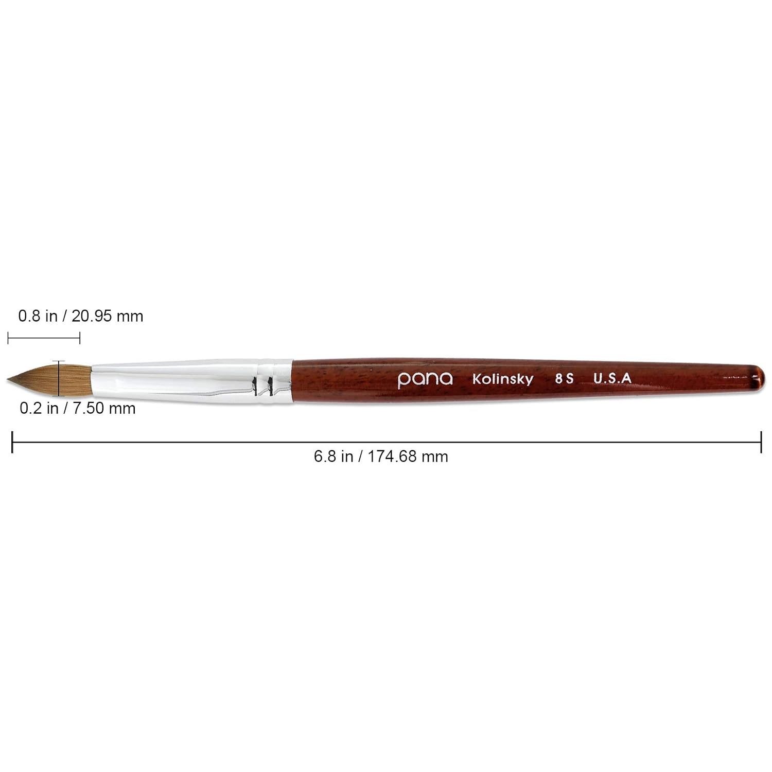 PANA 100% Pure Kolinsky Hair Bristles Acrylic Nail Brush Oval Crimped Shaped Mahogany Wood Handle Professional Salon Quality (Size 8, Mahogany) : Beauty