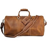Luokir Mens Leather Weekend Bag Classic Leather Travel Duffel Bags YKK Zipper with Shoes Compartment Sports Vintage Travel Luggage Overnight Duffle Bags (Vintage Brown, 22 Inch)