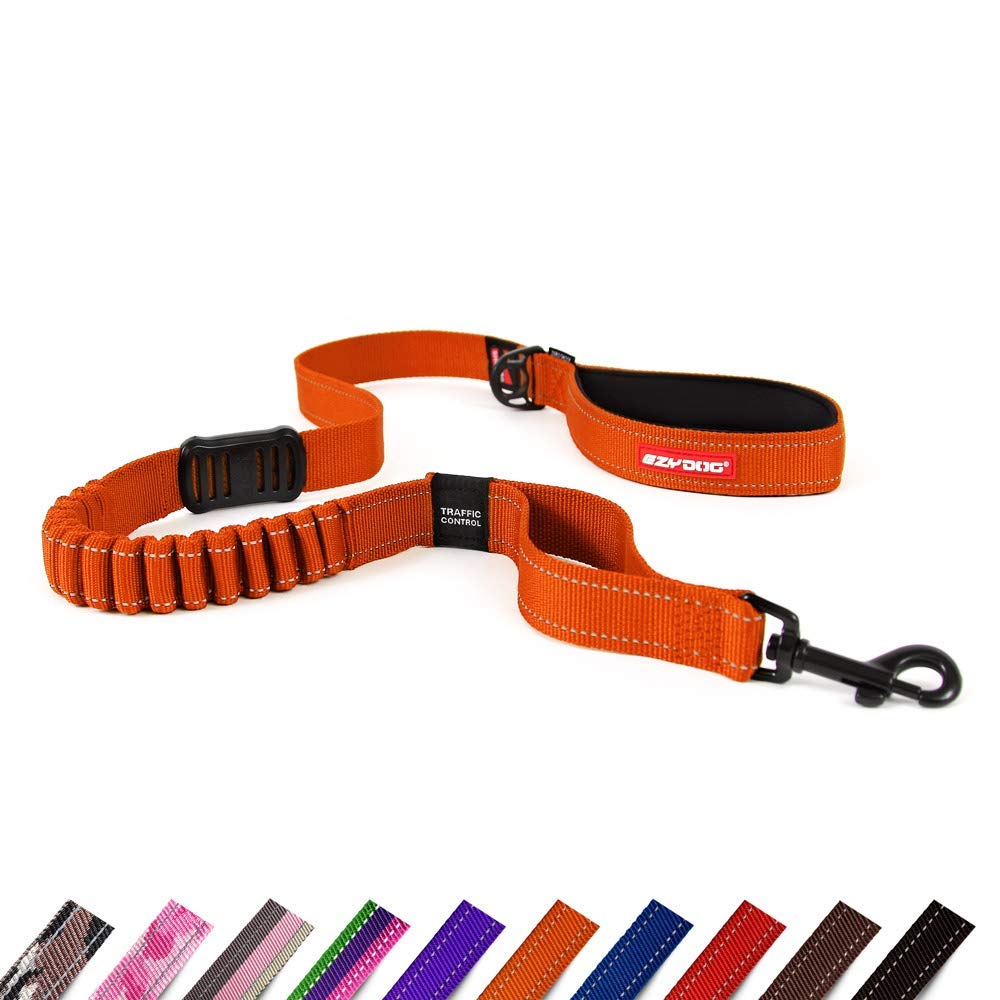 EzyDog Zero Shock Dog Lead - Shock Absorbing - Anti Pull for Medium Dogs, Leads For Large Dogs - Soft Double Handle Dog Lead, Traffic Control, 1.2m - Orange