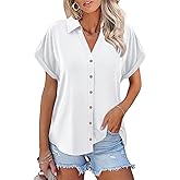 ORANDESIGNE Women's Short Sleeve Polo Tops Summer Button Down Collared T Shirts Casual Cute Ladies Tees
