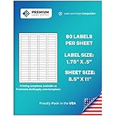 Premium Label Supply White Sticker Return Address Labels – 1.75" x .5" – Laser/Inkjet Compatible – (80 per Sheet), 25 Sheets – 2000 Total Adhesive Labels