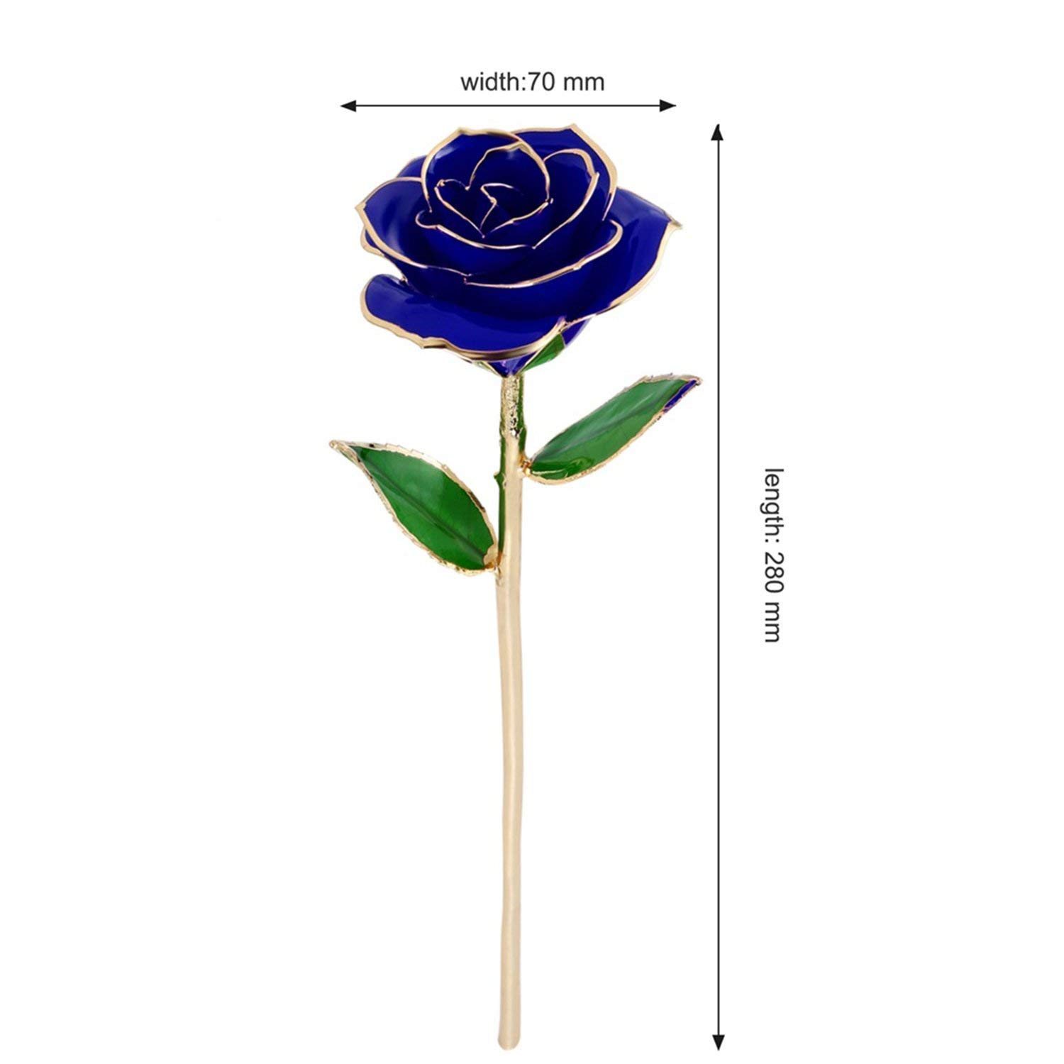 U-Kiss 24K Gold Rose Artificial Flowers, Long Stem Gold Rose Dipped, Gold Foil Trim Rose in Gift Box Women, Wedding, Party, Anniversary, Birthday, Valentines, Home Decor, Blue Rose Stand