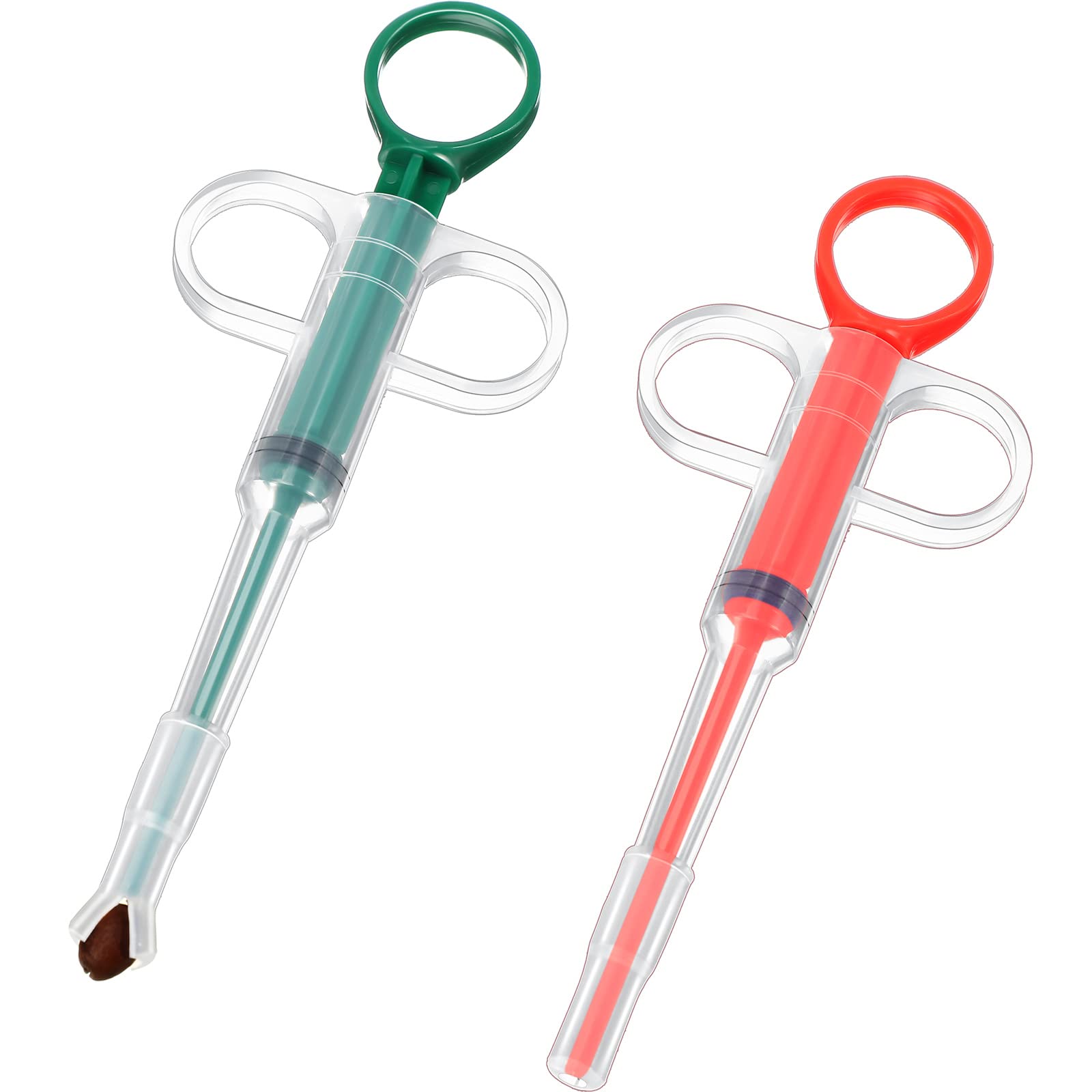 Photo 1 of 2 Pieces Pet Pill Plunger Popper for Small Cats Dogs Pill Gun Dispenser Shooter Pet Piller Soft Tip Tablet Syringe Pusher Animal Medicine Feeder for Feeding Accessories (Red, Green)