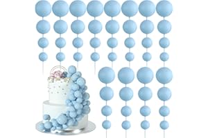 BOUBONI 48 Pcs Balls Cake Topper Decorations Balloon Cupcake Toppers Foam Cake Topper Balls Cake Balls Decorations for Birthday Party Wedding Anniversary Cake Decorating (Light Blue)