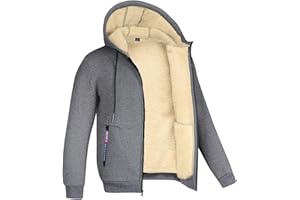 Kolongvangie Men's Fleece Jackets Sherpa Lined Sweatshirt Zip Up Hoodie Warm Coat Brushed Winter Jacket