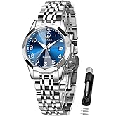 OLEVS Womens Watch Classic Dress Number Female Watches for Ladies Analog Quartz Stainless Steel Waterproof Luminous Day Date Two Tone Easy to Read Wristwatch