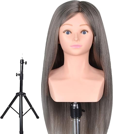 Amazon Co Jp マネキンヘッドメス65cm 70 人毛 肩付きダミーヘッドモデル プロの仕立て練習織り練習用ウィッグ スタンドクランプ マネキンヘッド クランプ カットウィッグ 美容練習固定用道具 高度調整可能 三脚タイプ 美容師トレーニング専用 Color Smoky Gray