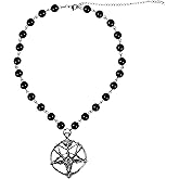 Sacina Goth Baphomet Choker Necklace, Black Bead Pentagram Skull Necklace, Halloween Jewelry Gift for Women, Men