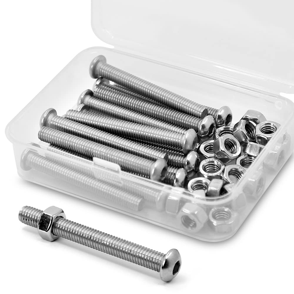 (20 sets) M6-1.0 x 50 mm Hex Socket Screws and Nuts Set 304 Stainless Steel 18-8 Round Head Screws โ image 1