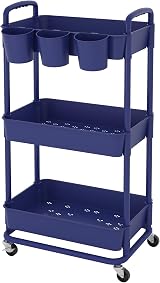 JIUYOTREE 3-Tier Rolling Storage Cart with Lockable Wheels Blue view 8