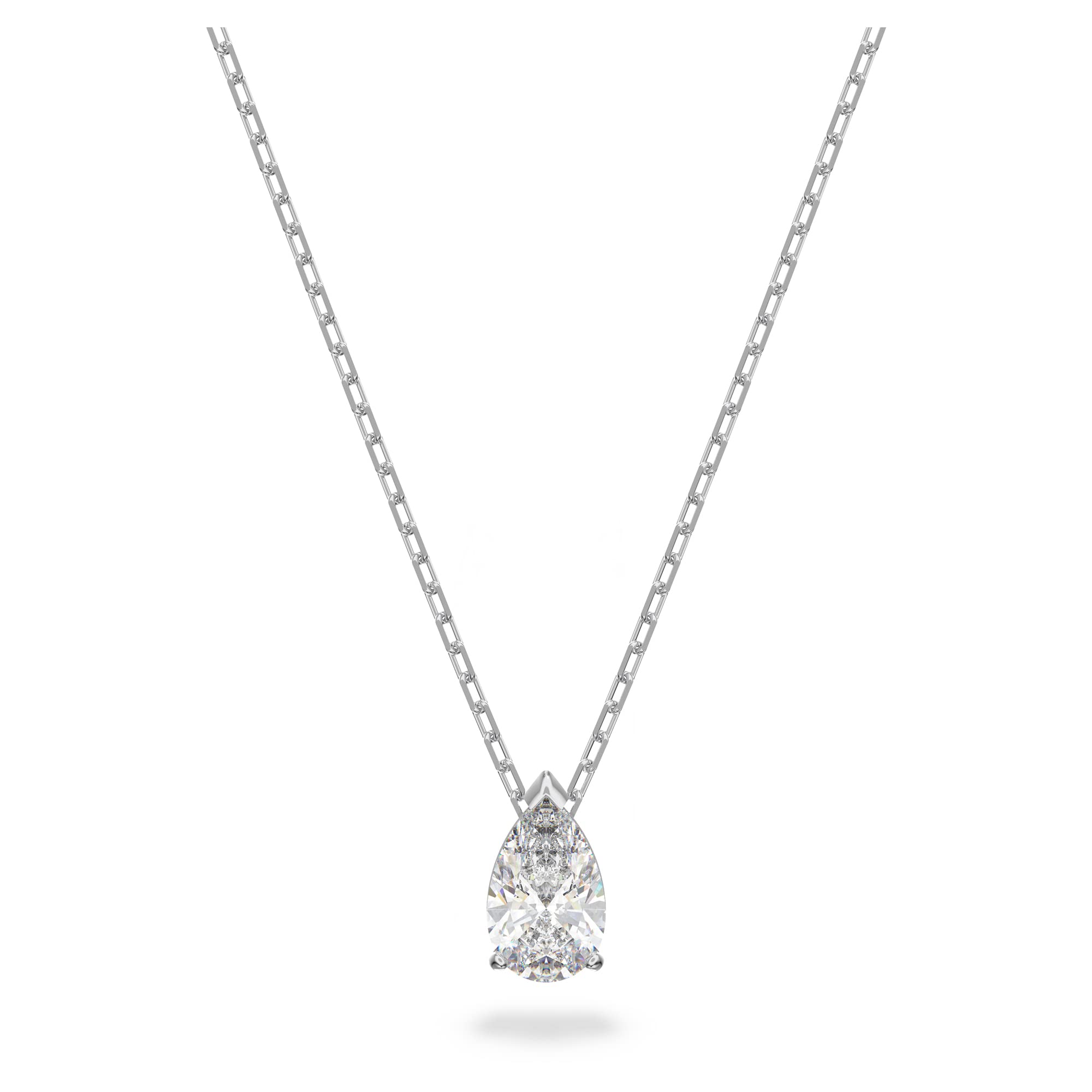 Swarovski Attract Adjustable Necklace, Precision Cut White Crystal, Rhodium Plated with Crystal Emblazened Logo Appendage from the Attract Collection for Women