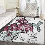 Hummingbird Rugs for Bedroom Orchid Flowers Bouquet and A Hummingbird Nature Wildlife Artistic Design Print Circle Rugs for Living Room 2'x3' Burgundy
