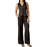 Women's 2 Piece Sets Textured Silky Outfits Vest Waistcoat Dress Casual Wide Leg Pant Suits