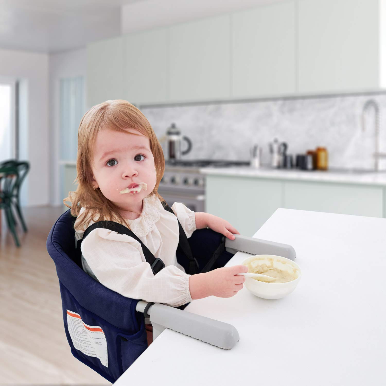 VEEYOO Hook On High Chair - Compact Fold Clip On High Chair for Baby Toddler, Portable Baby High Chairs for Travel or Restaurants (Navy) : Baby