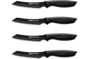 O.C.E. Stainless Steel Steak Knives, Steak Knives Set of 4, Serrated Steak Knife, Ergonomic Handle, Sharp Steak Knives Set, I