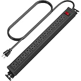 HHSOET Rotating 12 Outlet Surge Protector Power Strip, 1200J, 6FT, Black, 1 | Metal Heavy Duty and Versatile Outlet Strip, Mountable Power Strip Suitable for Households Offices Industries